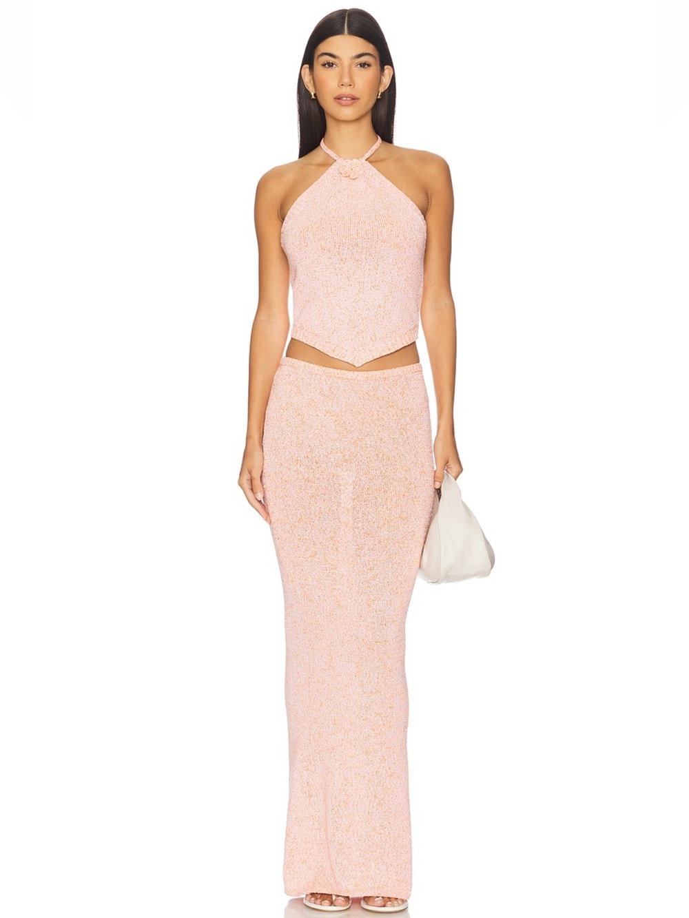 Peach Halter Crop Top & Maxi Skirt Set